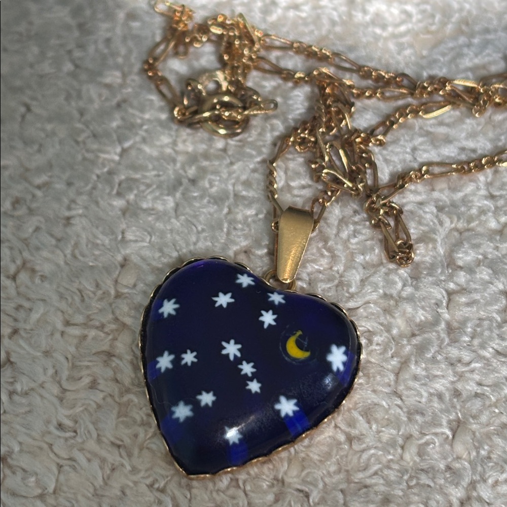 🟡SS Glass Of Venice Murano Millefiori Necklace With Starry Night Design